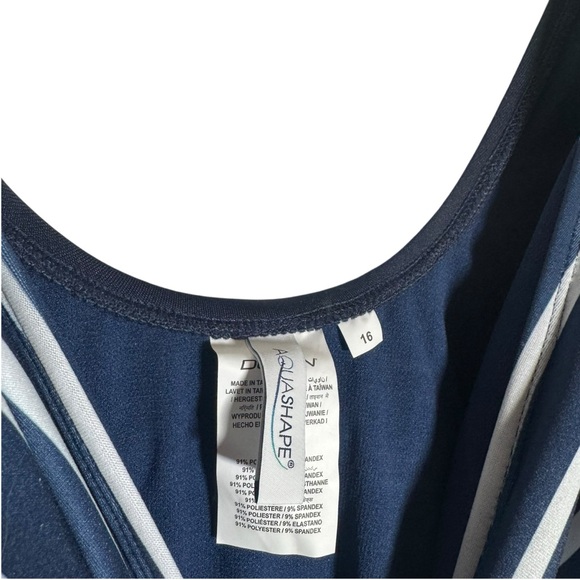 Dolfin Aquashape Wrap Front Swim Dress One Piece Swimwear Navy White Size 16 NWT - Picture 7 of 7